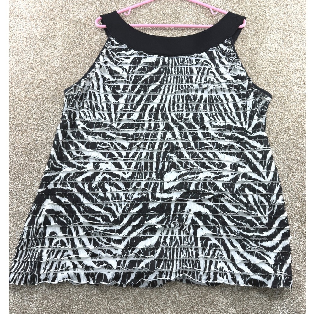 Cato Woman Zebra Ruffle Rosette Tank Top Black White 18 20W Sleeveless Y2K Plus - Picture 2 of 11